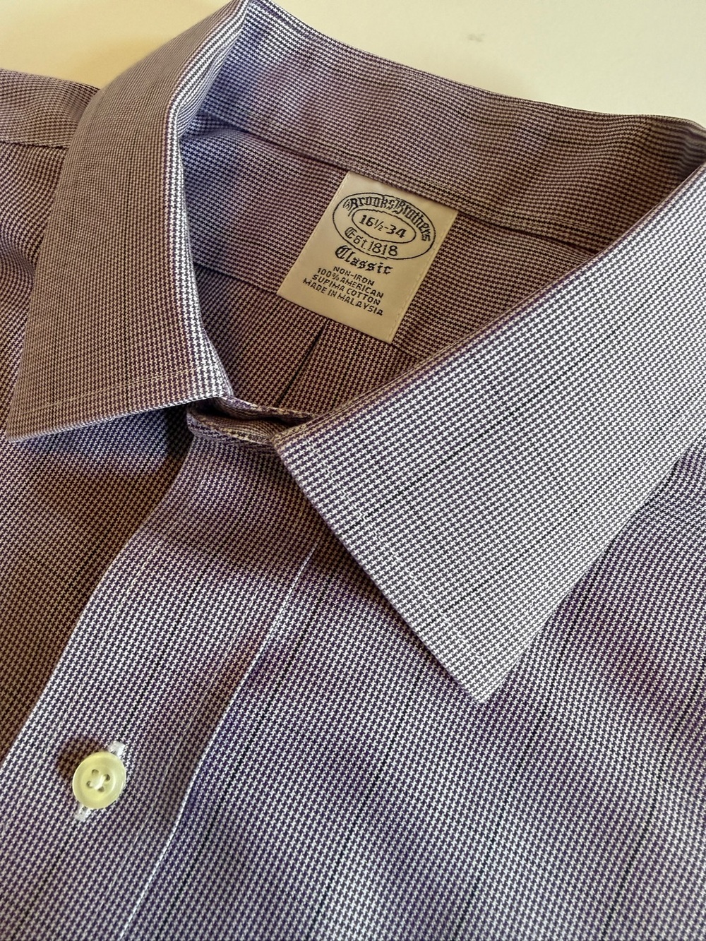 Brooks Brothers Men’s Classic Dress Shirt – Size 16½-34 – Purple Micro Check
